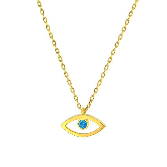 MYSTIC JEWELS By Dalia - Collar de la Suerte Ojo Turco Plata de Ley 925 Minimalista, forma del ojo, con Circonita de azul claro y bolsita delicada para regalar