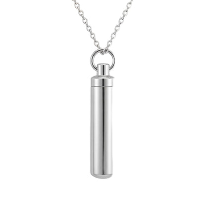 MYSTIC JEWELS - Collar Urna Cilíndrica de Acero Inoxidable - Colgante para Cenizas y Recuerdos - Guardián de Memoria Impermeable con Cadena de 60cm