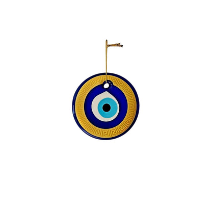 MYSTIC JEWELS Amuleto Ojo Turco de Pared 13 cm – Vidrio con marco dorado y diseño griego – Decoración colgante con cuerda – Caja de regalo incluida