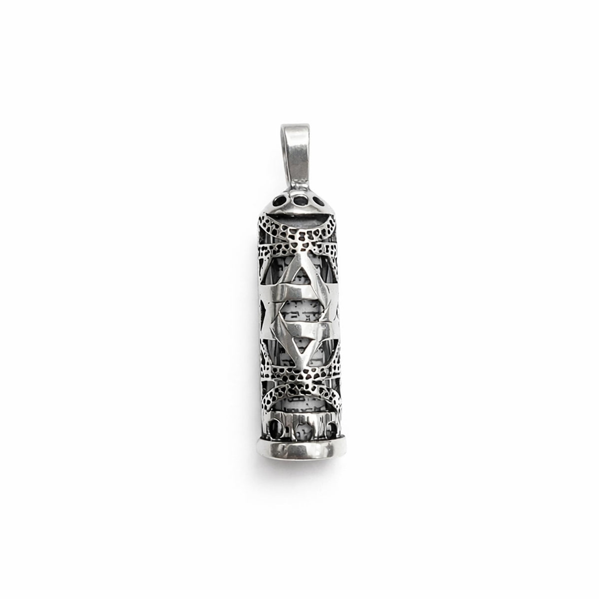 MYSTIC JEWELS - Colgante de Mezuzá en Plata de Ley 925 – Inscripción del Shemá Israel en Hebreo (Incluye Bolsa de Regalo (Estrella de David)