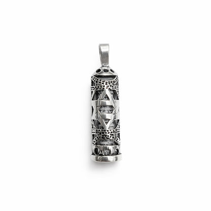 MYSTIC JEWELS - Colgante de Mezuzá en Plata de Ley 925 – Inscripción del Shemá Israel en Hebreo (Incluye Bolsa de Regalo (Estrella de David)