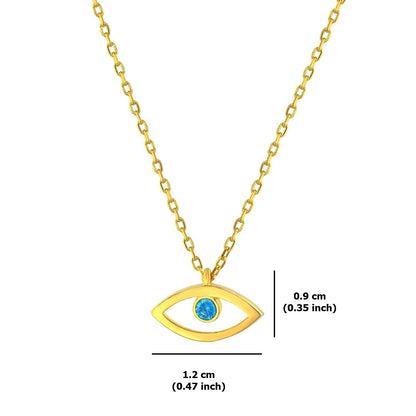 MYSTIC JEWELS By Dalia - Collar de la Suerte Ojo Turco Plata de Ley 925 Minimalista, forma del ojo, con Circonita de azul claro y bolsita delicada para regalar