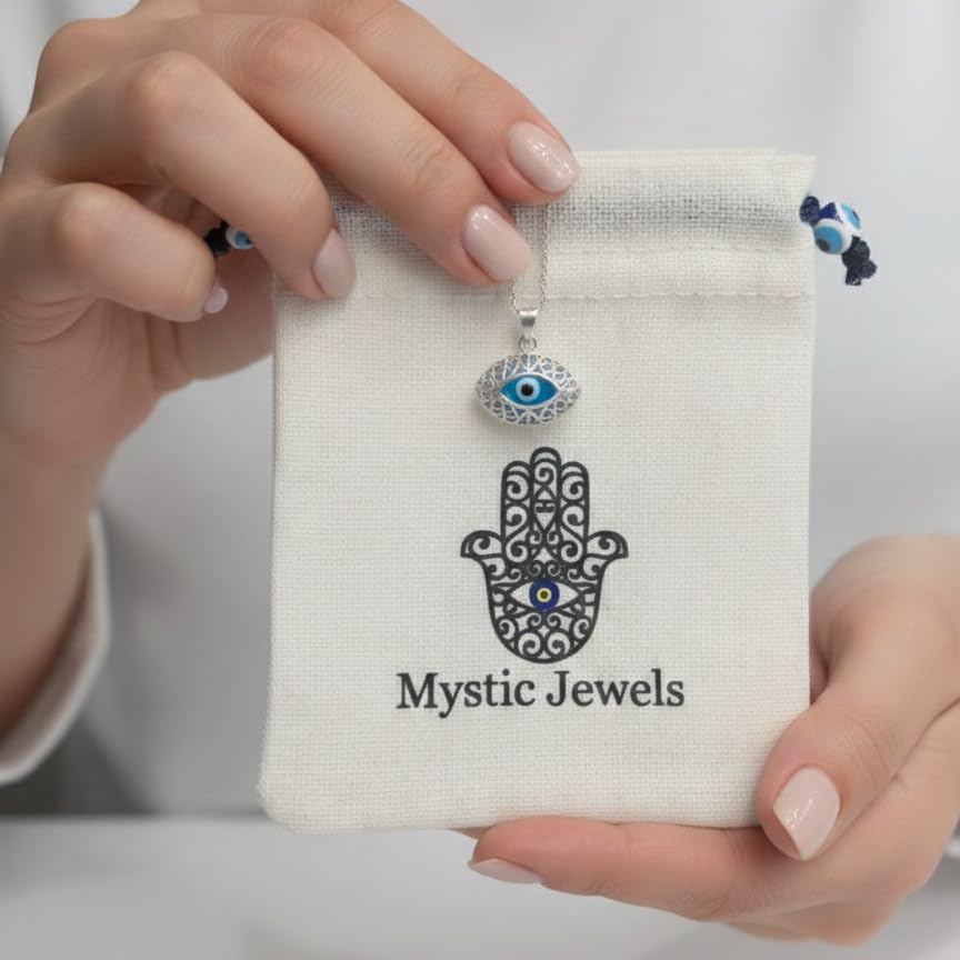 MYSTIC JEWELS - Collar Mal de Ojo Mujer en Plata de Ley 925 con Cristal – Colgante Ojo Turco Filigrana, Amuleto de Protección, Regalo Elegante (Ojo)