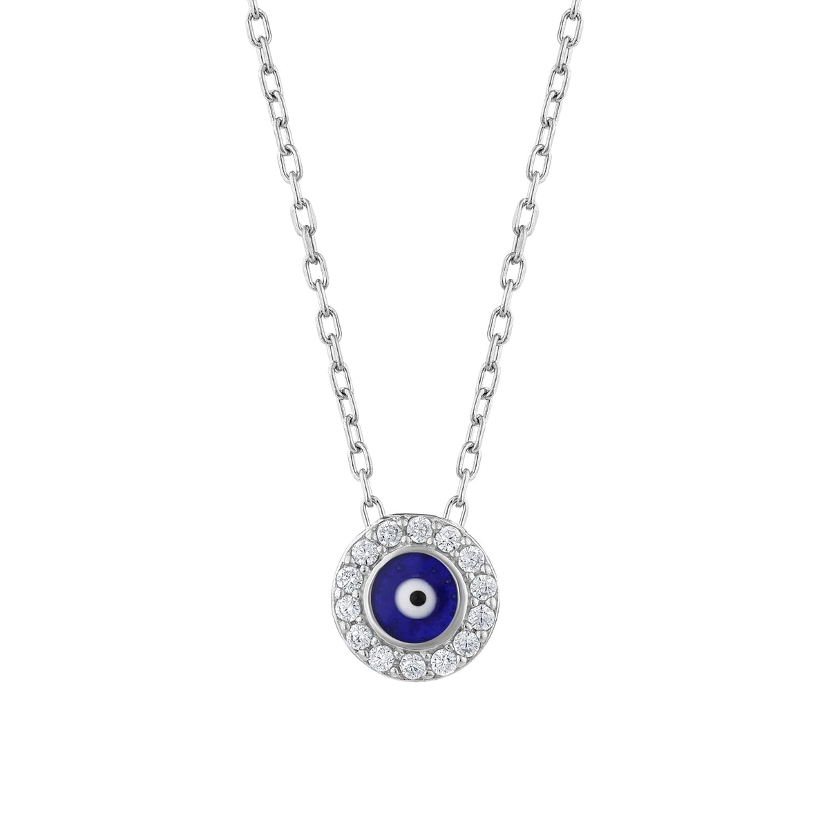 MYSTIC JEWELS - Collar de Mal de Ojo Turco de Plata Esterlina 925 con Circonias Cúbicas - Estilos Rhodium y Chapado en Oro, mujeres, niñas, regalo (Plata)