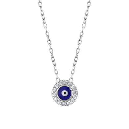 MYSTIC JEWELS - Collar de Mal de Ojo Turco de Plata Esterlina 925 con Circonias Cúbicas - Estilos Rhodium y Chapado en Oro, mujeres, niñas, regalo (Plata)