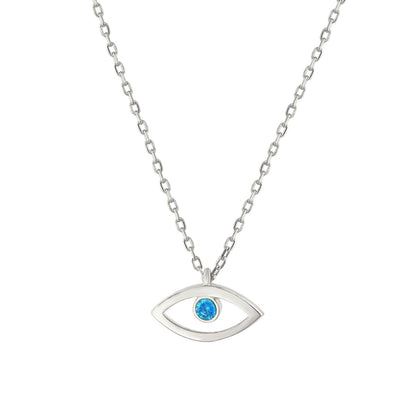 MYSTIC JEWELS By Dalia - Collar de la Suerte Ojo Turco Plata de Ley 925 Minimalista, forma del ojo, con Circonita de azul claro y bolsita delicada para regalar (Guardia Plata, Plata)