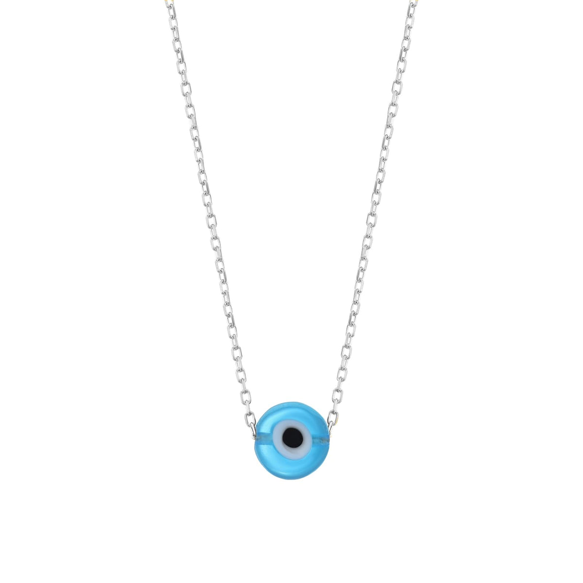 MYSTIC JEWELS - Plata de Ley 925 Collar de estilo Bohemio sencillo con colgante de Mal de ojo Cristal, Protección de Suerte, Joyería para mujeres (Plata)