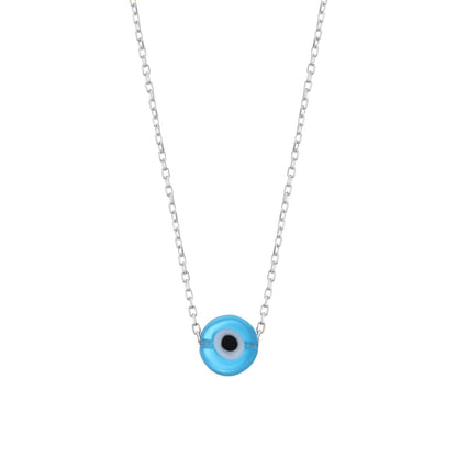 MYSTIC JEWELS - Plata de Ley 925 Collar de estilo Bohemio sencillo con colgante de Mal de ojo Cristal, Protección de Suerte, Joyería para mujeres (Plata)