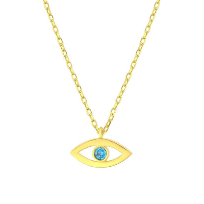 MYSTIC JEWELS By Dalia - Collar de la Suerte Ojo Turco Plata de Ley 925 Minimalista, forma del ojo, con Circonita de azul claro y bolsita delicada para regalar (Ojo Sereno, Dorada)