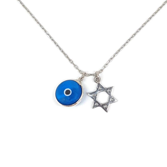 MYSTIC JEWELS by dalia - Collar Plata de Ley 925 - Simbolos de Estrella de David & Ojo de la buene Suerte