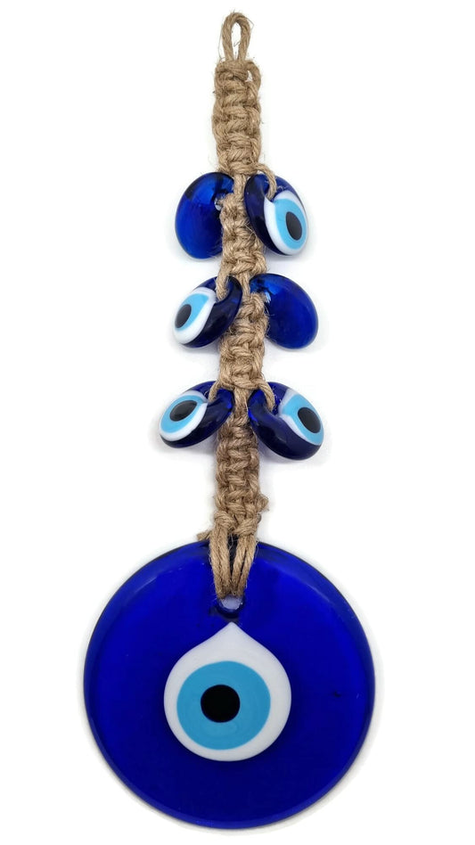 MYSTIC JEWELS - Amuleto de Ojo Turco Macrome tejido con Jute, proteccion de casa