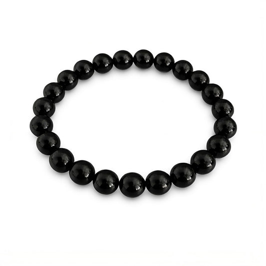 MYSTIC JEWELS Pulsera de Ónix Negro para Hombre - Cuentas de Piedra Natural de 8mm, Pulsera Elástica de 17-23 cm, Amuleto de Protección y Regalo
