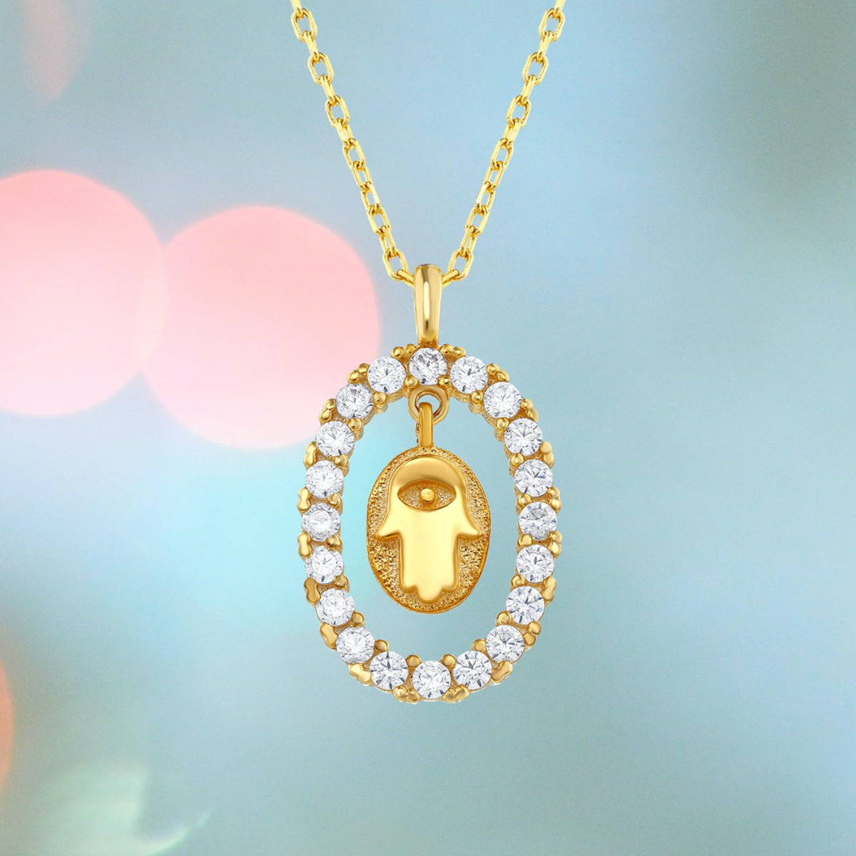 MYSTIC JEWELS - Colgante Mano de Fátima y Mal de Ojo con piedras, Joyeria Plata de Ley 925, minimalista, para Mujeres y Niñas con Caja para regalar