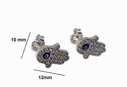 MYSTIC JEWELS By Dalia - Pendientes Mano de Fatima con Colgante de Ojo Turco esmaltada Plata de Ley 925 para protegerte