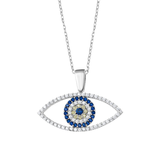 MYSTIC JEWELS - Collar 925 Plata de Ley; Protector Mal de Ojo, Collar con Colgante de Ojo Turco con Circonitas, forma ojo, Joyería Amuleto para Mujeres