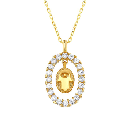 MYSTIC JEWELS - Colgante Mano de Fátima y Mal de Ojo con piedras, Joyeria Plata de Ley 925, minimalista, para Mujeres y Niñas con Caja para regalar