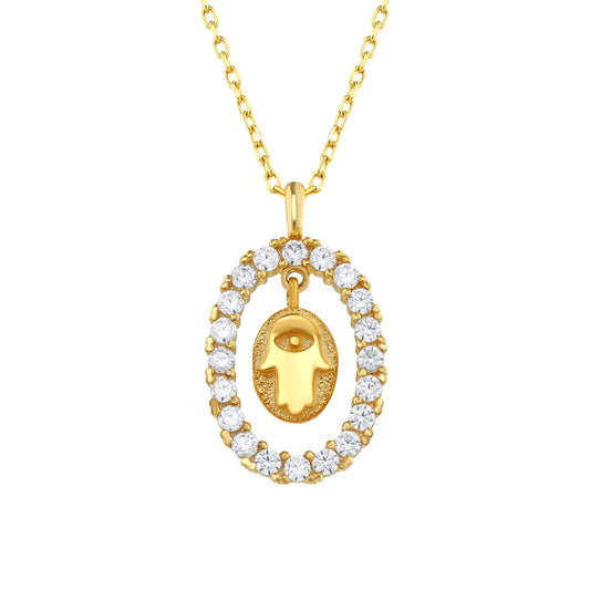 MYSTIC JEWELS - Colgante Mano de Fátima y Mal de Ojo con piedras, Joyeria Plata de Ley 925, minimalista, para Mujeres y Niñas con Caja para regalar