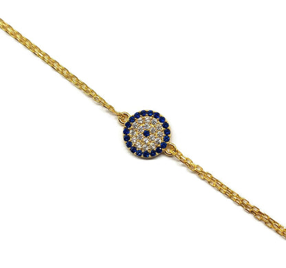 MYSTIC JEWELS by Dalia - Pulsera de Ojo Turco Motif circonitas - Double Cadena 16-18 cm Ajustable