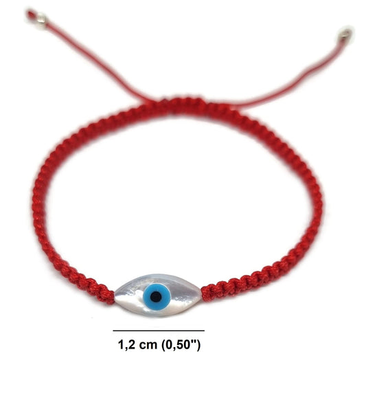 MYSTIC JEWELS By Dalia - Pulsera hilo de macrome Rojo con nácar y ojo turco, para buena suerte, protección Mal de Ojo, Good Luck (Ojo - Rojo)