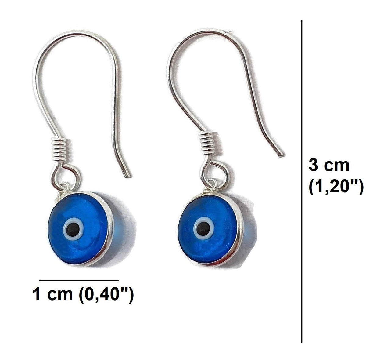 Mystic Jewels - Pendiente Plata de ley 925 Gota - ojo turco redondo para buene Suerte