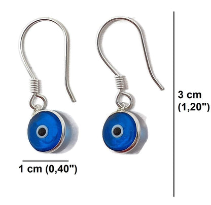 Mystic Jewels - Pendiente Plata de ley 925 Gota - ojo turco redondo para buene Suerte