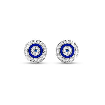 MYSTIC JEWELS By Dalia - Pendientes Plata de ley 925 Redondos, mal de ojo con circonia cúbica y esmaltada