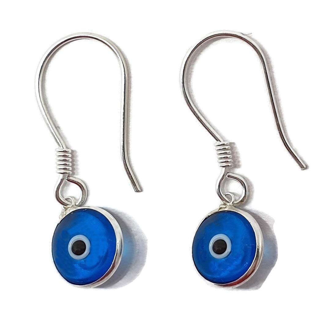 Mystic Jewels - Pendiente Plata de ley 925 Gota - ojo turco redondo para buene Suerte