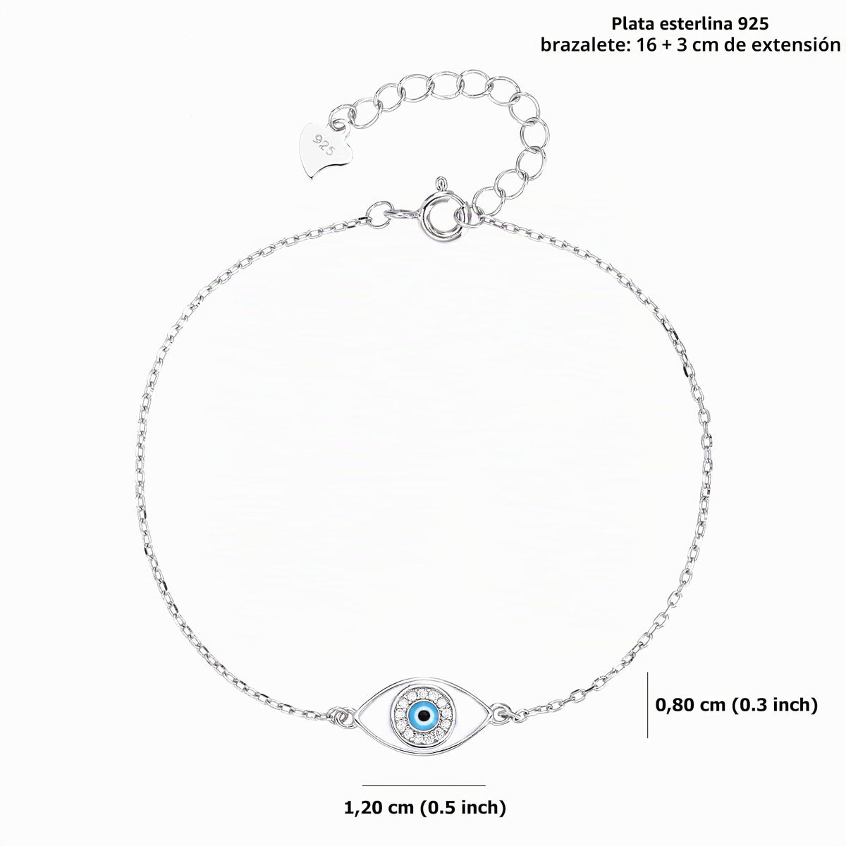 MYSTIC JEWELS – Pulsera de Cadena con Ojo Protector en Plata de Ley 925 – Esmalte Blanco y Azul – Estilo Fino y Minimalista – Ajustable 16 + 3 cm – Incluye Bolsita Regalo