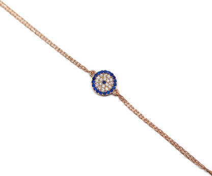MYSTIC JEWELS by Dalia - Pulsera de ojo turco motif circonitas - double cadena 16-18 cm ajustable (Rosado)