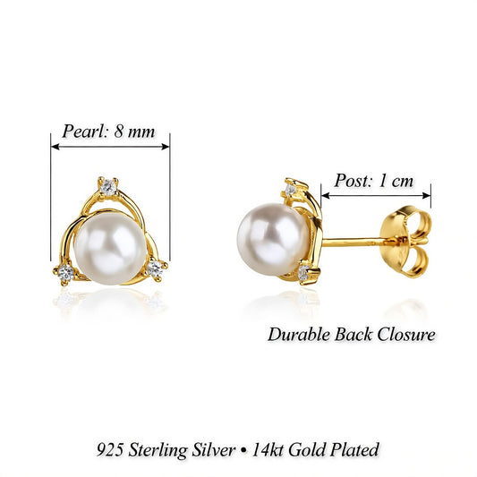 MYSTIC JEWELS - Pendientes de Perla con Plata de Ley 925, Diseño Delicado y Minimalista, 8 mm, Cierre Seguro