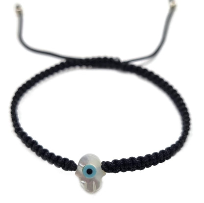 MYSTIC JEWELS By Dalia - Pulsera hilo de macrome Rojo con nácar y ojo turco, para buena suerte, protección Mal de Ojo, Good Luck (Mano - Negro)