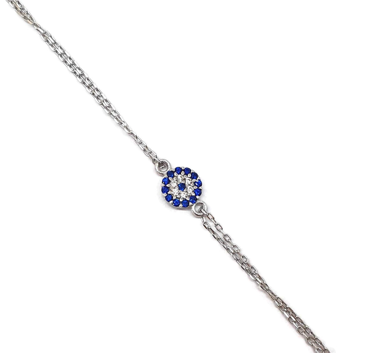 MYSTIC JEWELS by Dalia - Pulsera de Pequeña ojo turco motif circonitas - double cadena 16-18 cm ajustable (Plata)
