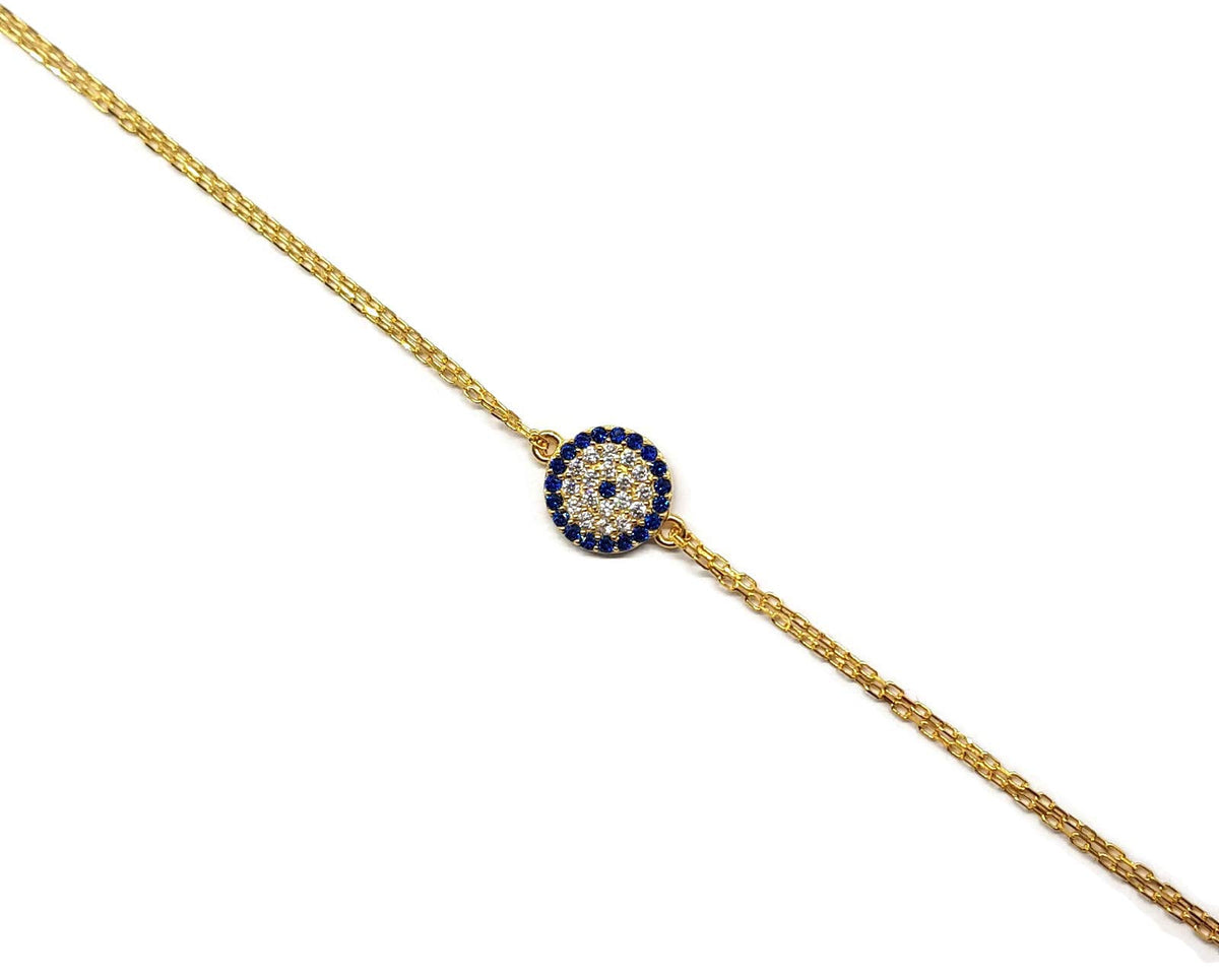 MYSTIC JEWELS by Dalia - Pulsera de Ojo Turco Motif circonitas - Double Cadena 16-18 cm Ajustable