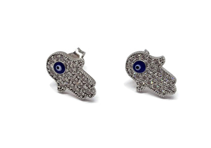 MYSTIC JEWELS By Dalia - Pendientes Mano de Fatima con Colgante de Ojo Turco esmaltada Plata de Ley 925 para protegerte
