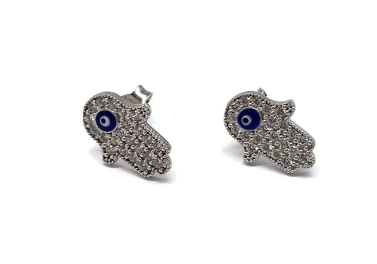 MYSTIC JEWELS By Dalia - Pendientes Mano de Fatima con Colgante de Ojo Turco esmaltada Plata de Ley 925 para protegerte