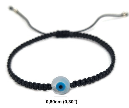 MYSTIC JEWELS By Dalia - Pulsera hilo de macrome Rojo con nácar y ojo turco, para buena suerte, protección Mal de Ojo, Good Luck (Redondo - Negro)
