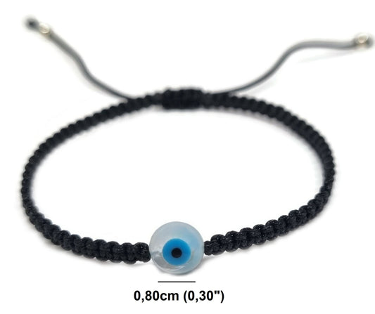 MYSTIC JEWELS By Dalia - Pulsera hilo de macrome Rojo con nácar y ojo turco, para buena suerte, protección Mal de Ojo, Good Luck (Redondo - Negro)