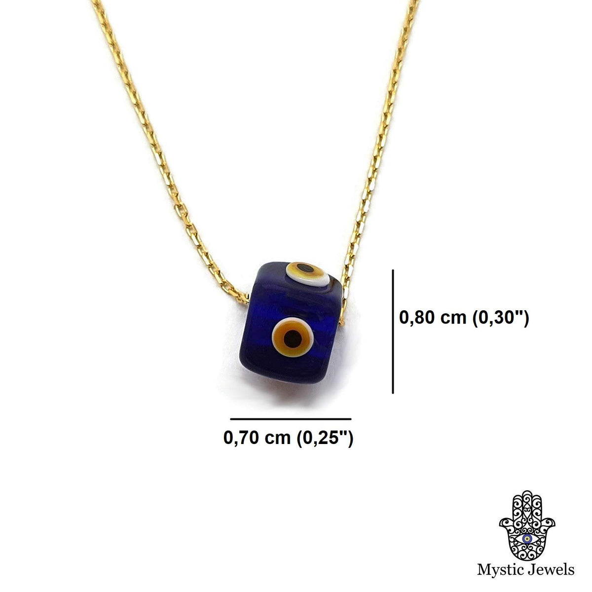 MYSTIC JEWELS by Dalia - Collar Mal de Ojo en forma cubo de Cristal Azul para la Buena Suerte - Cadena Plata de ley 925 con baño de Oro (Azul Marino)