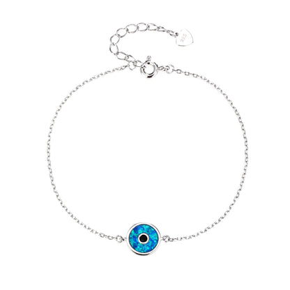 MYSTIC JEWELS – Pulsera Ojo Turco de Ópalo Sintético – Plata de ley 925 con Baño de Rodio – Diseño Redondo Elegante – Ajustable 16 + 3 cm – Con Bolsita de Regalo