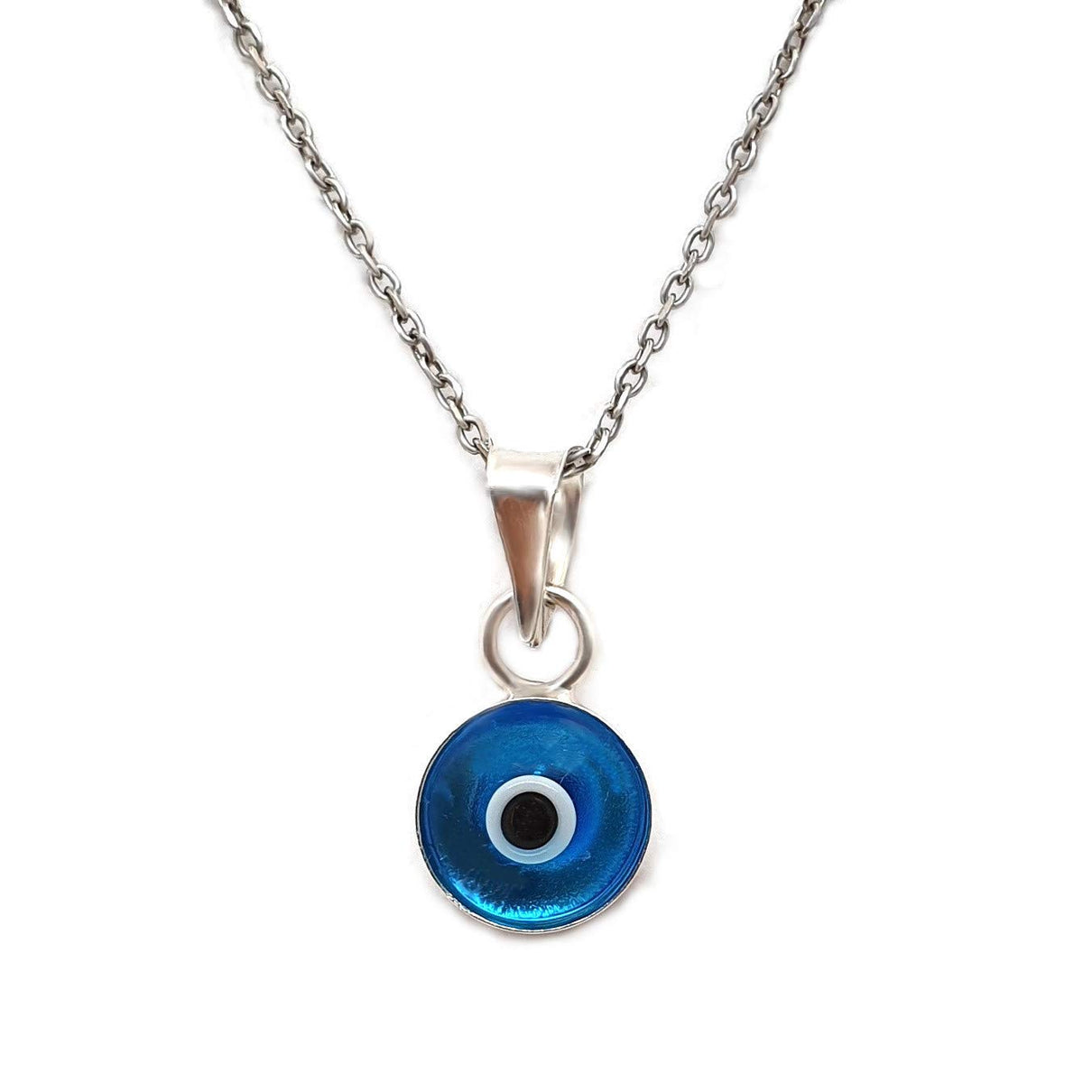 MYSTIC JEWELS - Collar Mal de Ojo de Cristal Azul para la Buena Suerte - Plata de Ley 925 - - Cadena 40 a 45 cm Longitud,por protección para Mal de Ojo