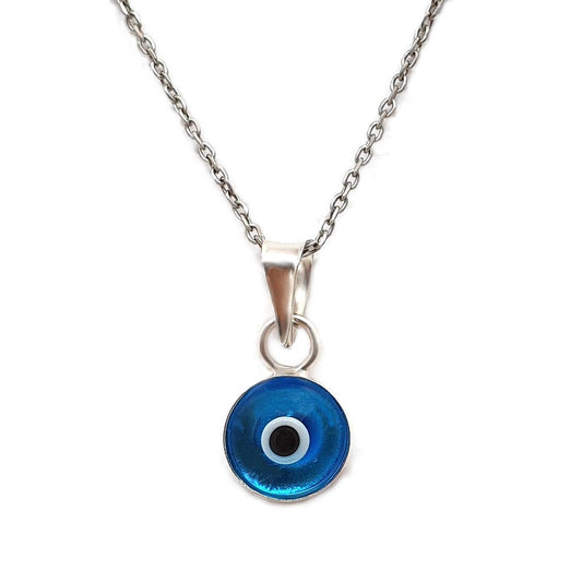 MYSTIC JEWELS - Collar Mal de Ojo de Cristal Azul para la Buena Suerte - Plata de Ley 925 - - Cadena 40 a 45 cm Longitud,por protección para Mal de Ojo