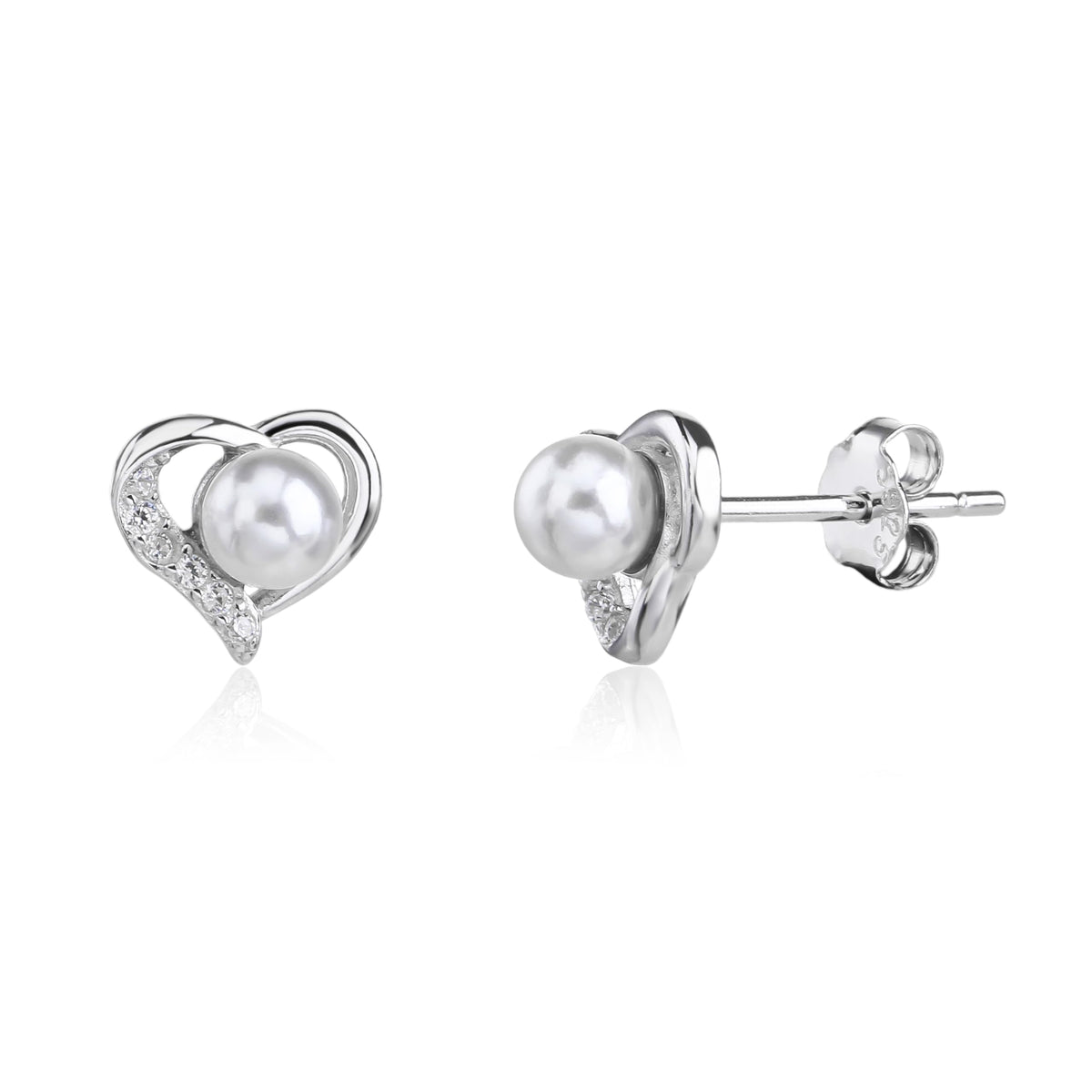 MYSTIC JEWELS - Pendientes Corazón Plata de Ley 925 con Perlas de Agua Dulce – Pequeños 8 mm para Mujer – Hipoalergénicos – Regalo Elegante con Caja