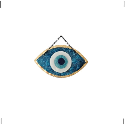 MYSTIC JEWELS - Adorno Ojo Turco Decorativo, Vidrio Azul y Blanco, Amuleto Suerte Marco en Dorado, 3 tamaños (Pequeño)