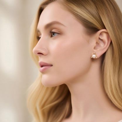 MYSTIC JEWELS - Pendientes de Perla con Plata de Ley 925, Diseño Delicado y Minimalista, 8 mm, Cierre Seguro