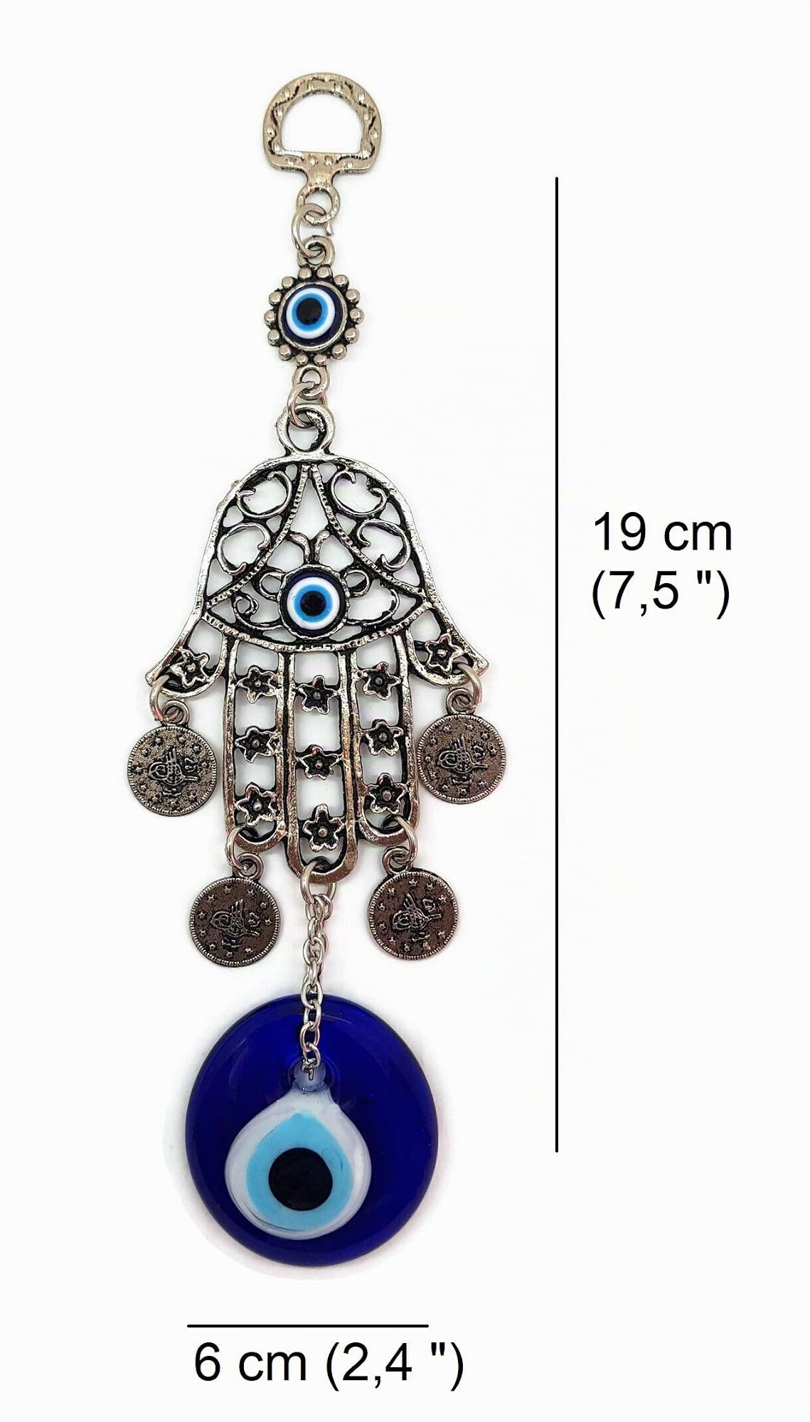 Mystic Jewels - Colgante Ojo Turco con Mano de Fatima para Pared y Evitar Mal Ojos en tu casa