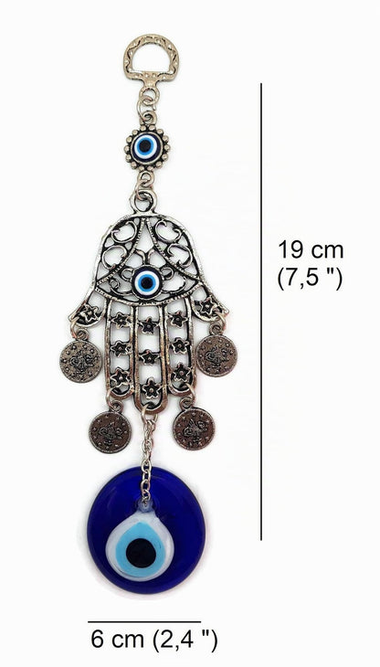 Mystic Jewels - Colgante Ojo Turco con Mano de Fatima para Pared y Evitar Mal Ojos en tu casa