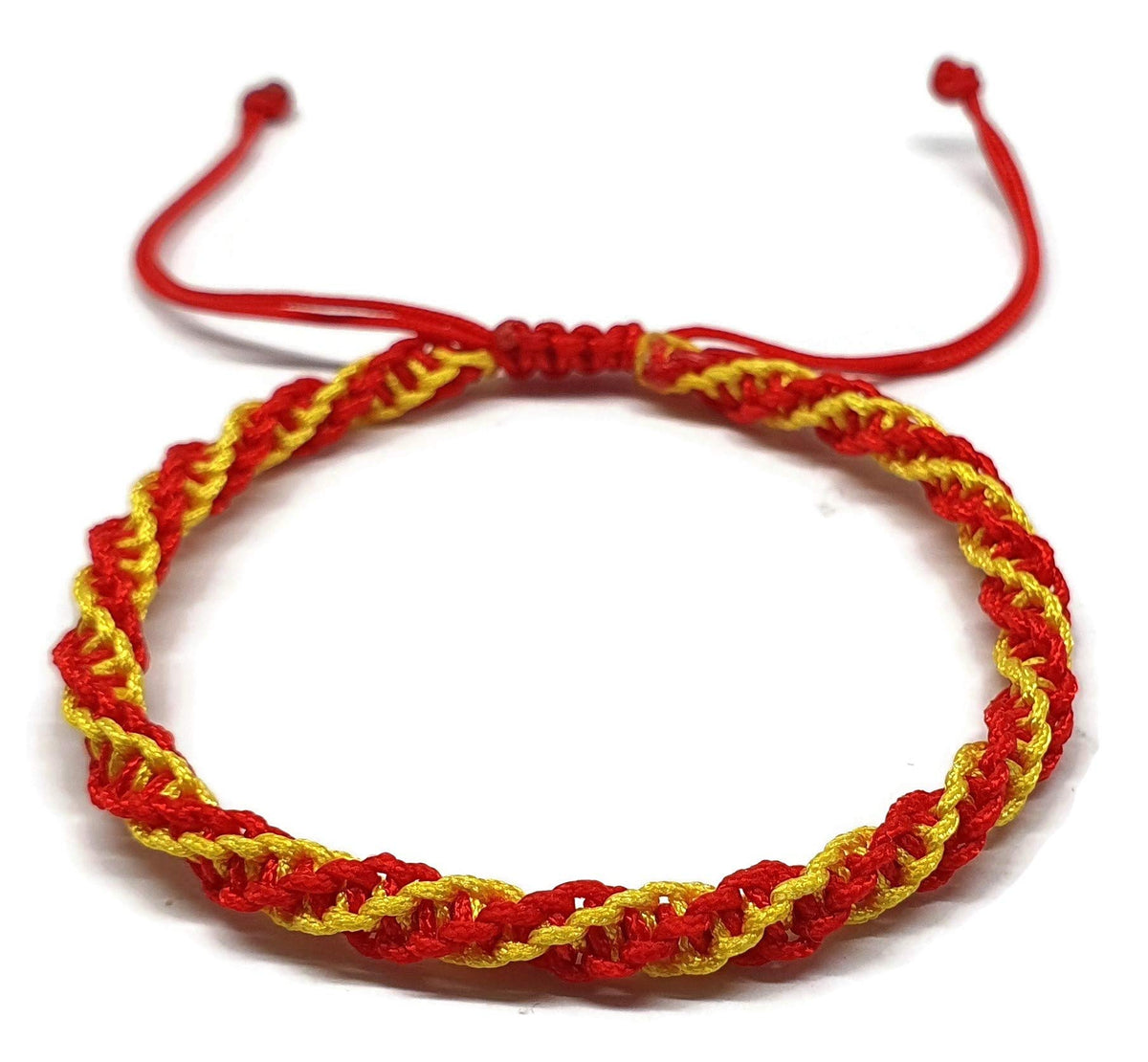 MYSTIC JEWELS By Dalia - Pulsera Kabbalah de Hilo Rojo, amuleto, protección mal de ojo, buena suerte, good luck (Macramé infinito - Rojo & Amarillo)