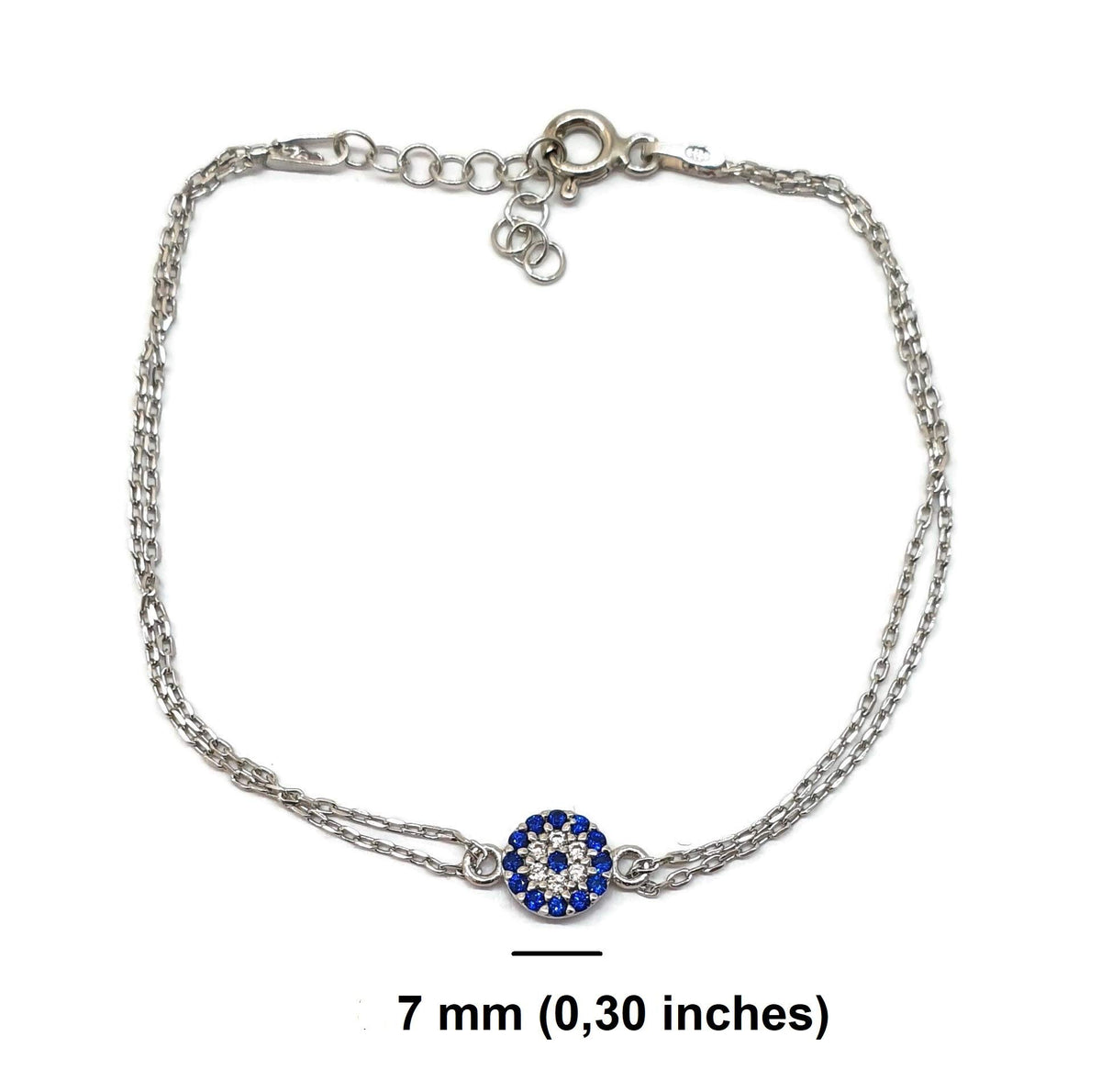 MYSTIC JEWELS by Dalia - Pulsera de Pequeña ojo turco motif circonitas - double cadena 16-18 cm ajustable (Plata)