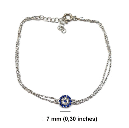 MYSTIC JEWELS by Dalia - Pulsera de Pequeña ojo turco motif circonitas - double cadena 16-18 cm ajustable (Plata)