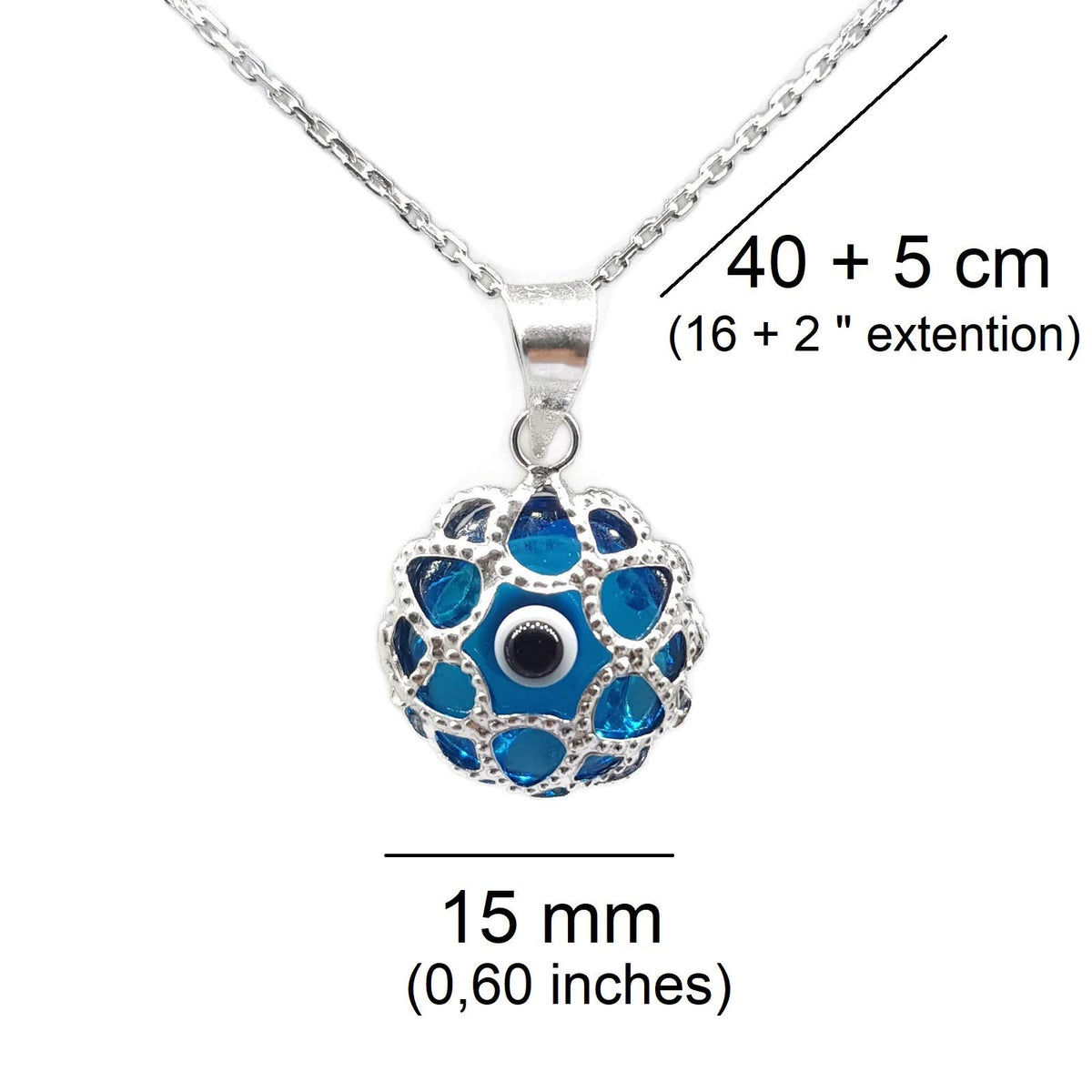 MYSTIC JEWELS By Dalia - Collar mal de ojo de cristal y plata de ley 925 - ojo turco filigrana - - para hombres y mujeres